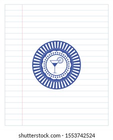 cocktail glass icon pen effect. Blue ink. Vector Illustration. Detailed.