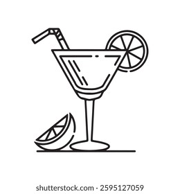 Cocktail Glass Icon - Refreshing Drink with Lemon Slice