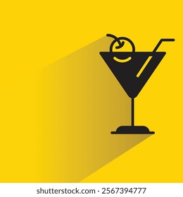 cocktail glass icon with shadow on yellow background