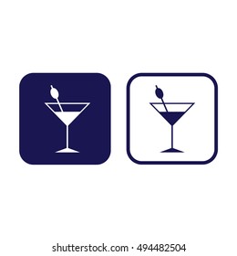Cocktail glass icon vector. Blue and white