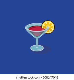 Cocktail glass with lemon and drinking straw - vector illustration