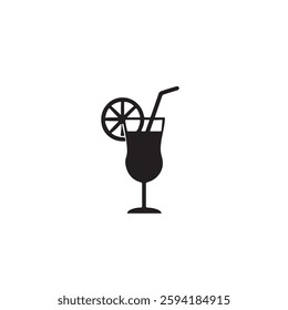 cocktail glass with lemon slice and straw vector icon