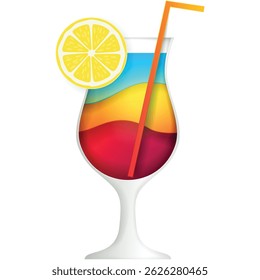Cocktail glass with lemon vector party drink icon
