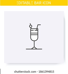 Cocktail glass line icon. Alcohol stemware. Party drink. Restaurant, bar menu. Summer long drink. Cocktail party and drinking establishment concept. Isolated vector illustration. Editable stroke 