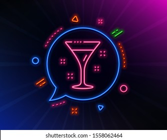 Cocktail glass line icon. Neon laser lights. Martini drink sign. Hotel service symbol. Glow laser speech bubble. Neon lights chat bubble. Banner badge with cocktail icon. Vector