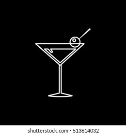Cocktail Glass Line Icon On Black Background