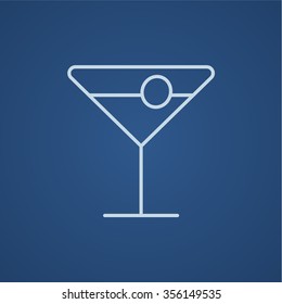 Cocktail glass line icon for web, mobile and infographics. Vector light blue icon isolated on blue background.