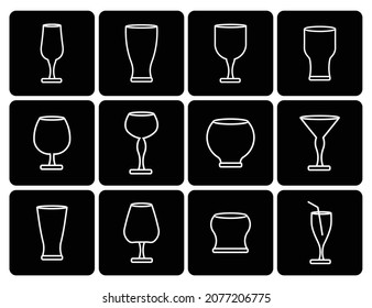 Cocktail glass line icons flat set, outline vector symbol collection, Set glass includes icons flat