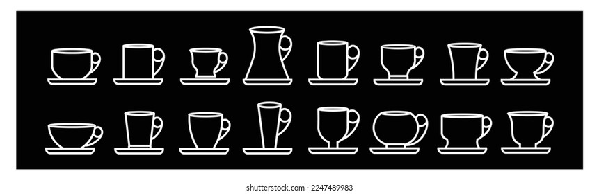Cocktail glass line icons flat set, outline vector symbol collection, Set glass includes icons flat for design on black background.