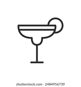 Cocktail glass, linear style icon. Margarita glass with a slice of lime. Editable stroke width