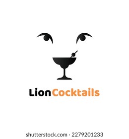 Cocktail glass logo. Lion cocktail concept yellow