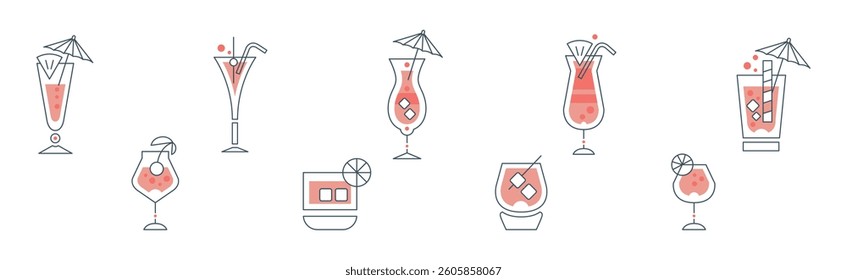 Cocktail Glass Minimal Thin Line Design Vector Set