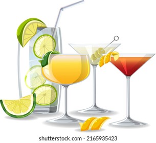 Cocktail in the glass on white background illustration