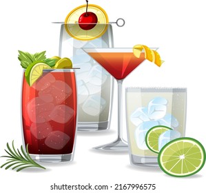 Cocktail in the glass on white background illustration