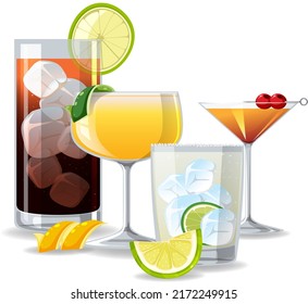 Cocktail in the glass on white background illustration
