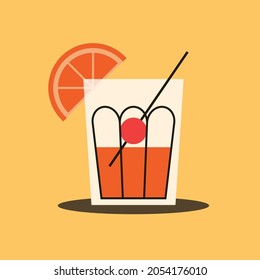 Cocktail in a glass with orange and cherry. Alcohol concept.