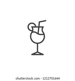 Cocktail glass outline icon. linear style sign for mobile concept and web design. Drink glass with lemon and straw simple line vector icon. Symbol, logo illustration. Pixel perfect vector graphics