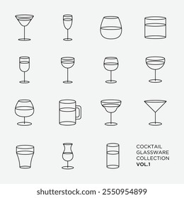 Cocktail Glass Outlines, logos, vector icons set