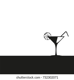 Cocktail glass with a cocktail and a piece of lemon. Vector icon in two colors. Black and white.