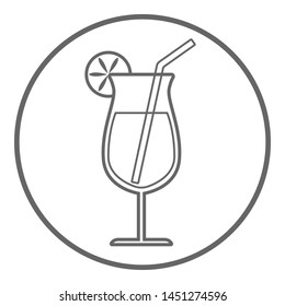 Cocktail in glass. Refreshing drink with tubule. Vector icon.