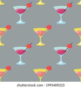 Cocktail glass Seamless Pattern Vector