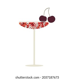 Cocktailglas mit Sequenzelementen. Alkohol trinkt mit Kirschbeeren.