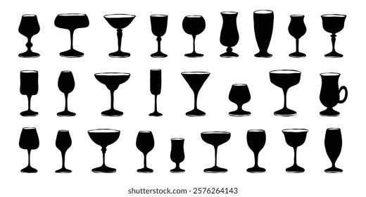 Cocktail glass silhouette bundle. Simple drink vector illustration