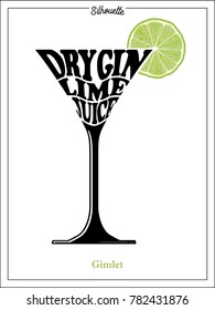 cocktail glass, Silhouette, Gimlet, typography, 1 accent color