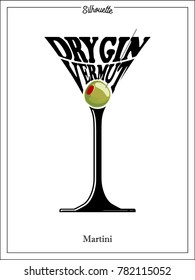 cocktail glass, Silhouette, Martini, typography, 1 accent color