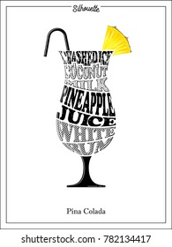 cocktail glass, Silhouette, Pina Colada, typography, 1 accent color