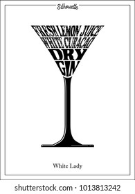 Cocktail glass, Silhouette, White lady, Clip art, typography, black color