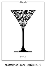 Cocktail glass, Silhouette, X-Y-Z, Clip art, typography, Black color