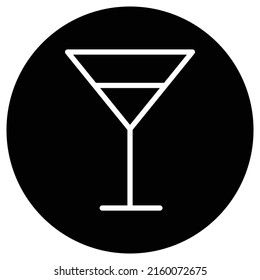 Cocktail glass simple icon vector. Flat design. White icon on black circle. White background.ai