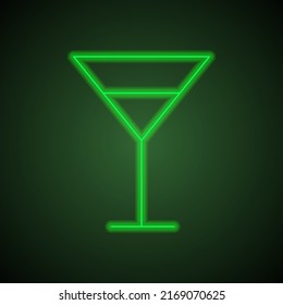 Vector de icono simple de vidrio de cóctel. Diseño plano. Neón verde sobre fondo negro con luz verde.ai