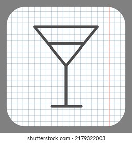 Vector de icono simple de vidrio de cóctel. Diseño plano. En papel gráfico. Fondo gris.ai