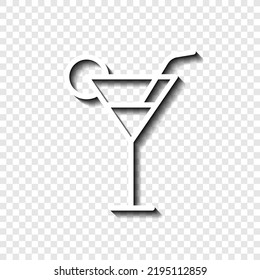 Cocktail glass simple icon vector. Flat design. White with shadow on transparent grid. 