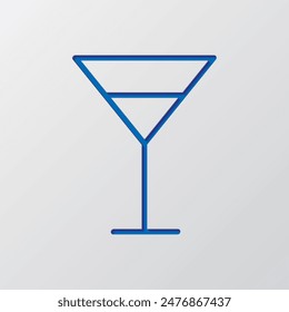 Cocktail glass simple icon vector. Flat design. Paper cut design. Cutted blue symbol with shadow. Gray background.ai
