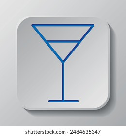 Cocktail glass simple icon vector. Flat design. Paper cut design. Cutted blue symbol with shadow. Gray badge button, gray background.ai