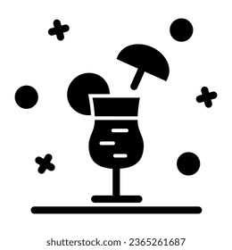 Cocktail glass solid icon, alcohol drinks concept, glass with lemon and drinking straw sign on white background, Pina Colada cocktail icon in glyph style for mobile, web. Vector graphics