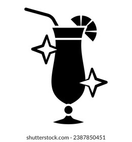 Cocktail in glass solid icon, Bartenders Day concept, alcohol drink sign on white background, tropical cocktail glass with citrus and drinking straw icon in glyph style. Vector graphics