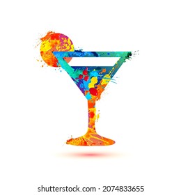 Cocktail glass of splash paint. Colorful vector icon