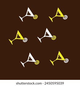cocktail glass sticker in white and yellow