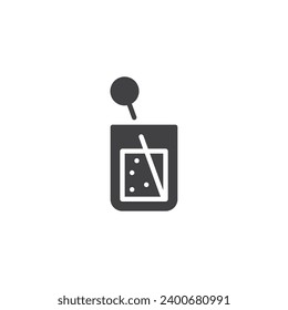 Cocktail glass with stirrer vector icon. filled flat sign for mobile concept and web design. Drink Stirrer glyph icon. Symbol, logo illustration. Vector graphics