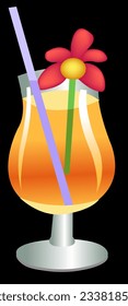 cocktail glass with straw and flower