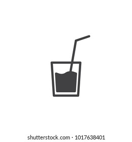 Cocktail glass with straw icon vector, filled flat sign, solid pictogram isolated on white. Soft drink symbol, logo illustration.