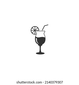 Cocktail glass with straw and lemon vector icon. filled flat sign for mobile concept and web design. Tropical cocktail drink glyph icon. Symbol, logo illustration