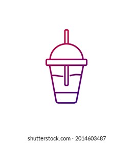 Cocktail glass with a straw outline icon. Cold tea and coffee. Purple gradient symbol. Isolated vector stock illustration