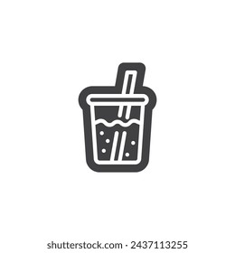 Cocktailglas mit Strohaufkleber Vektor-Ikone. Gefülltes flaches Schild für mobiles Konzept und Webdesign. Symbol für Softdrink-Aufkleber-Glyphen. Symbol, Logo-Darstellung. Vektorgrafik