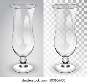 Cocktail glass. Transparent glass isolated object on a transparent and gray background. Vector realistic object.