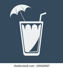 Cocktail Glass with Umbrella and Drinking Straw.Vector illustration
